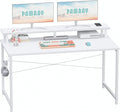 Pamray 47 Inch Small Computer Desk with Monitor Stand Simple Office Desk with Headphone Hook for Small Spaces Kids Study Writing Table for Bedroom White
