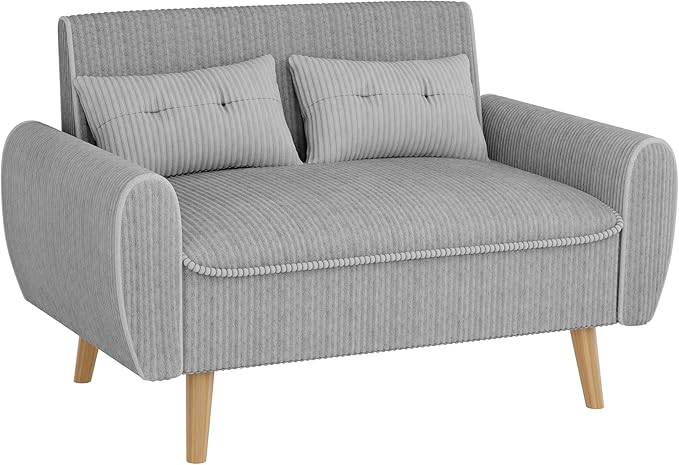 Shintenchi Small Modern Loveseat Couch Sofa Mid Century Fabric Upholstered 2-Seat Sofa Couch Love Seats Furniture for Small SpaceLiving RoomStudioApartment with 2 PillowsLight Grey