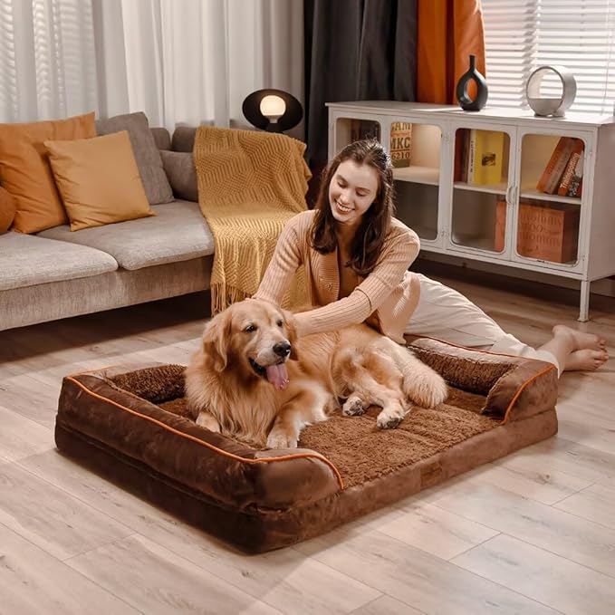 Comfort Expression Orthopedic Dog Bed for Extra Large Dogs 53x42 Inch Waterproof Egg Crate Foam XXL Pet Bed with Removable Bolsters Dog Couch with Washable Cover &amp Non-Slip Bottom Dark Brown
