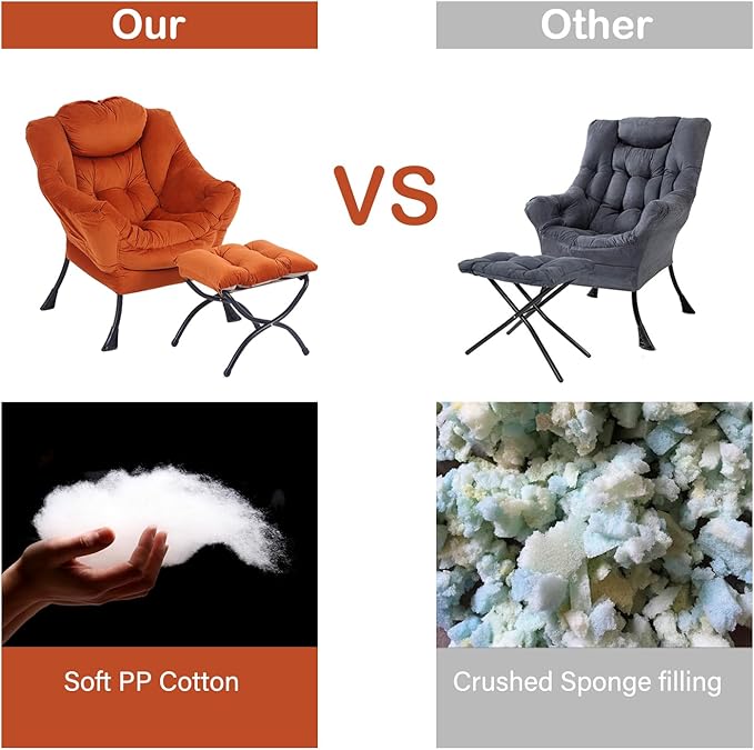 LITA Lazy Chair with Ottoman Modern Lounge Accent Chair with Armrests and a Side Pocket Leisure Upholstered Sofa Chairs Set Reading Chairs with Footrest for Small SpaceOrange