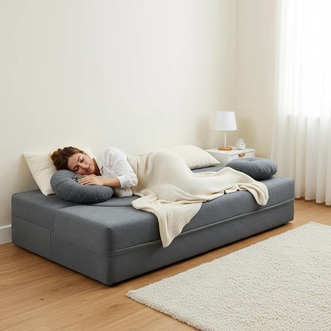 76 Convertible Folding Sofa Bed 2-in-1 Twin Size Loveseat Sleeper Couch Bed with Two Pillows Foldable Space-Saving | Design for Dorms Apartments Bedroom&amp Living RoomNo Assemble(Grey)