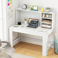 Tangkula 48“ Computer Desk with Hutch Home Office Writing Study Desk with Storage Shelves Cable Management Hole Laptop Desk Desk for Bedroom Computer Workstation (White)