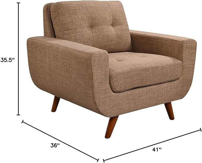 41”Linen Fabric Accent Chair Mid Century Modern Armchair for Living Room Bedroom Button Tufted Upholstered Comfy Reading Accent Sofa ChairsLight Brown