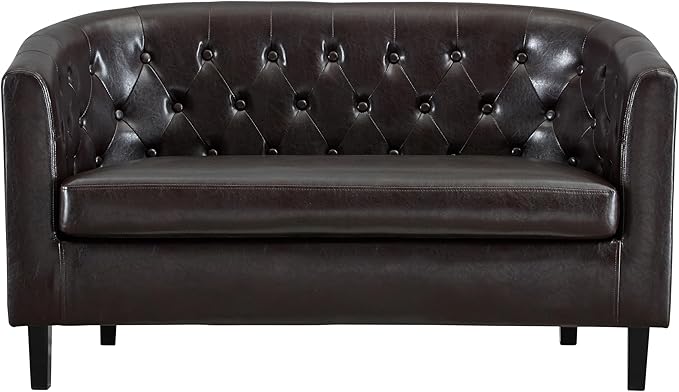 Naomi Home Barrel Love Seat Button Tufted Faux Leather Loveseat Sofas Faux Leather couches Small Loveseats for Small Spaces Bedrooms Love Seat Couches for Living Room - Espresso