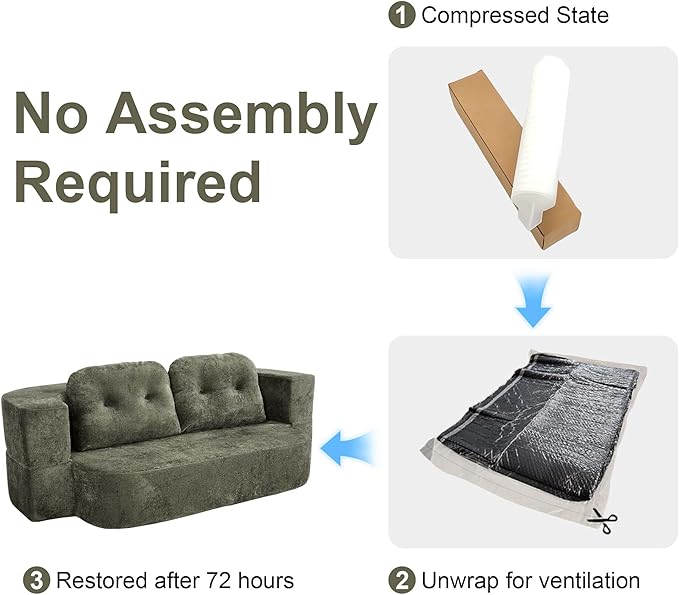 KIVENJAJA 78.7 Boneless Loveseat Convertible Folding Sofa Bed Full Size with Pillows Comfy Cloud Fold Out Couch Foldable Sleeper Sofa Bed for Living Room Small Spaces Office Apartment Green