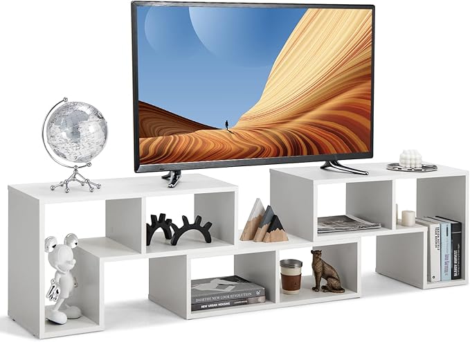 GOFLAME 3 Pieces TV Console Stand Modern Entertainment Center for 50 55 60 65 Inch Flat Screen TV Free Combination Bookcase for Storage &amp Display Suitable for Living Room Bedroom (White)