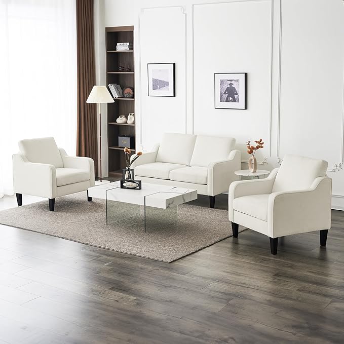VINGLI Loveseat Mid-Century Modern Loveseat Sofa Couch 53 Wide 2 Seater Sofa Couch Love Seat with Scooped Armrest for Small Spaces Living Room Dorm Bedroom Apartment (Creamy White)