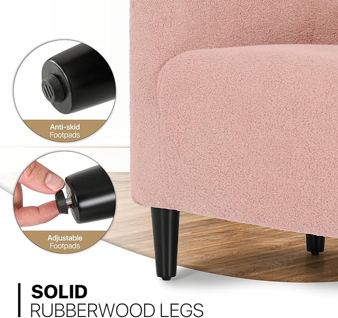 MoNiBloom Accent Barrel Chair Boucle Fabric Accent Chair Modern Sherpa Elegant Armchair with Cozy Soft Padded 300lbs Capacity Compact Sofa Chair for Living Room Bedroom Office Soft Pink