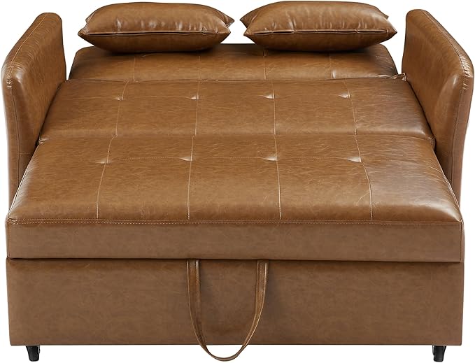 51.57 Convertible Sleeper Sofa Bed Adjustable Oversized Armchair with Three USB PortsU Leather Pull Out Sofa Bed for Apartment Living Room Small Space (Brown/PU)