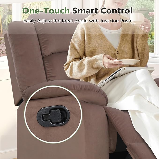 ANJ Fabric Recliner Chair Set of 2 with Overstuffed Arm and Back Comfy Chocolate Manual Reclining Chairs for Adults Living Room Single Sofa Recliners