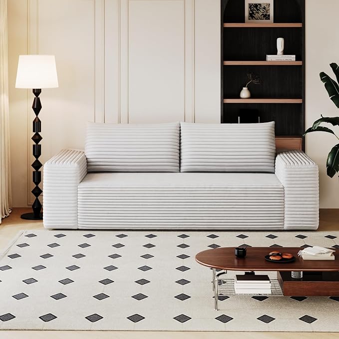 71 Loveseat Sofa in a BoxPlush Corduroy Fabric Deep Seat CouchNo Assembly RequiredSpace-Saving DesignComfy Seater Sofa for Living Room Apartment Bedroom &amp OfficeModernWhite