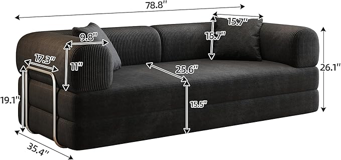 Convertible Sleeper Sofa Bed 79 Modular Boneless Couch Bed Foldable Sleeper Loveseat Sofa Bed for Living Room Corduroy Fabric No Assembly Required Queen to King Size Black