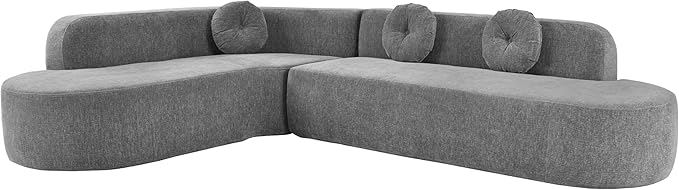 kevinplus 122'' Sectional Curved Sofa Sponge Couch with Chaise Lounge for Living Room L-Shape Corner Modern Sectional Sofa Couch No Wood Structure &amp No Assembly 72 Hour Rebound Gray