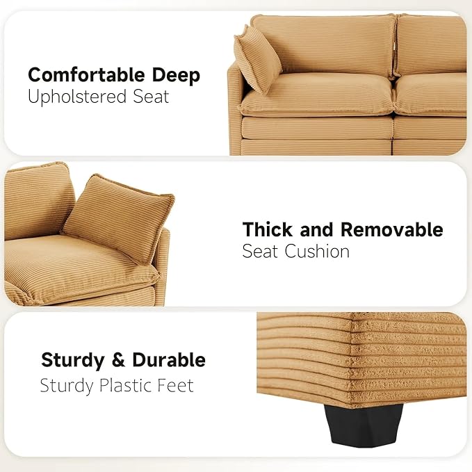 78 Loveseat Sofa for Living Room Modern 2 Seater Corduroy Sofa Couch for Bedroom OfficeYellow