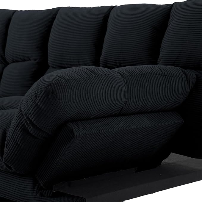Black Modern Corduroy Convertible Folding Futon Couch Sofa BedArmless Cloud Double Loveseat Sofa Adjustable Backrest for Compact Living Dorm Game Studio Apartment Bedroom