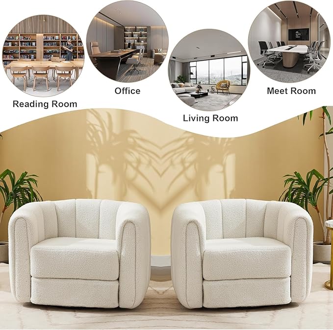 Swivel Accent Chairs for Living Room Teddy Fabric 360 Degree Round Swivel Barrel Armchair Pumpkin Shaped Single Club Sofa Recliner Chairs for Home Bedroom Apartment Office (Beige)