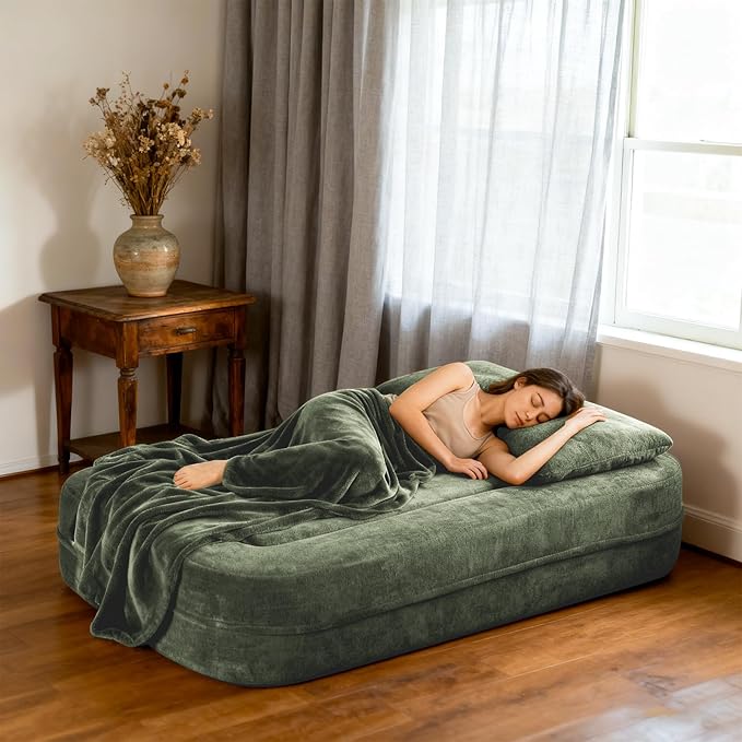 78 Convertible Sofa Bed with Blanket Boneless Cloud Couch Queen Scott Fabric for Living Room Bedroom Modular Loveseat with High-Density Solid Sponge No Assembly Green