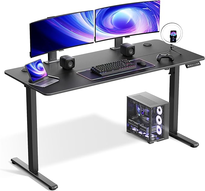 Electric Standing Desk Adjustable Height 55 x 24 Inch Large Sit Stand Desk Stand up Desk for Home Office Computer Workstation (Spliced DesktopBlack)
