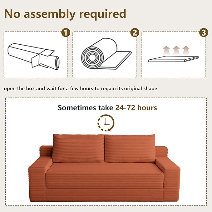 70.78 Loveseat Sofa Modern Small Corduroy Couch Comfy Deep Seat for Living Room Bedroom Apartment Home Office No Assembly Orange