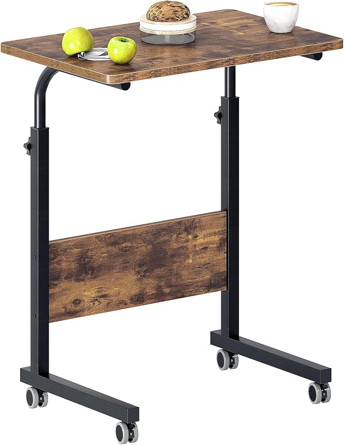 DlandHome Rolling Desk Mobile Standing Desk Mobile Side Table 23.6 Inches w/Wheels Adjustable Movable Portable Laptop Computer Stand for Bed SofaDUS-05#1-60FG-FBA