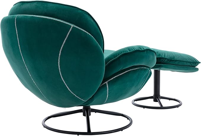 Accent Chair with Ottoman Modern Velvet Lounge Chair with Ottoman Set with Metal Legs Swivel Leisure Chair for Club Home Office TV Living Room (Green//Accent Chair)