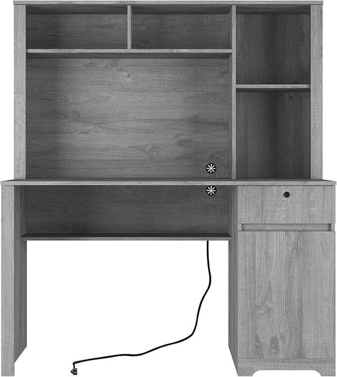 Computer Desk with Hutch BookshelfWood Executive Desk Teens Student Desk Writing Laptop Home Office Desk with Drawers3 AC Outlets and 2 USB Charging PortsStudy Laptop Table for Home