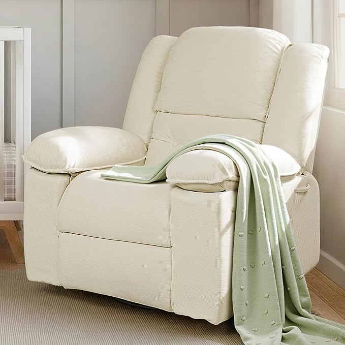 FLEXISPOT Swivel Rocker Recliner Chair for Adults Massage Recliner Rocking Chair Nursery 360° Swivel Nursery Glider for Living Room Bedroom Beige (XRC2)