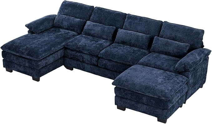 OUYESSIR 114 U Shape Sectional Cloud Couch with OttomanFluffy Sectional Couches for Living Room4 Seater Modular Sectionals SofaComfy Cloud Sofas &amp Couches with 4 PillowsNavy Blue