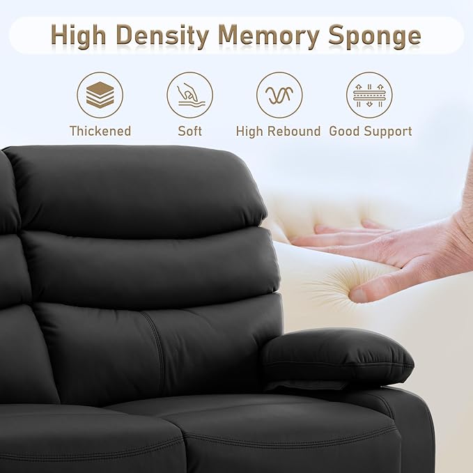 Faux Leather Reclining Loveseat Manual Double Love Seat Recliner RV Loveseat Recliner with Side Pockets for Living Room Home Theater Black
