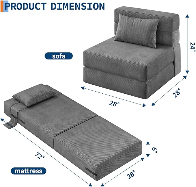 Garvee 2 Pcs Folding Sofa Bed Chair Convertible Couches with Foldable Design Comfortable Cloud Couch for Living Room Multi-Functional Sectional As Comfy Couch &amp Bed