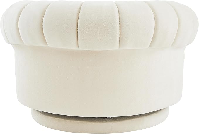 360° Swivel Accent Chair Chenille Fabric Barrel Swivel Chair Round Club Chair with Curved Armrests &amp Thick Cushioning Stylish Channel-Tufted &amp Diamond-Quilted Backrest for Living Room (Beige