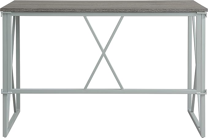 Leick Home Collapsible X Writing Computer Desk Space Saving for Bedroom Home Office Small Spaces Fully Assembled in Weathered Wood/Satin Nickel 70002-WWNK