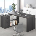 HSH L Shaped Computer Desk with Drawers L Shaped Desk with Storage Cabinet Shelves Large Reversible Corner Executive Home Office Desk Industrial Wood Work Writing Study Table WorkstationGray 60 In