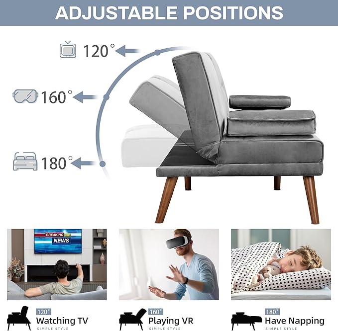 JAMFLY Futon Couch Sofa Bed Convertible Small Sleeper Sofa Chair Loveseat with Cup Holder for Small Spaces Living Room Bedroom Gameroom Apartment Dorm (Light Gray)