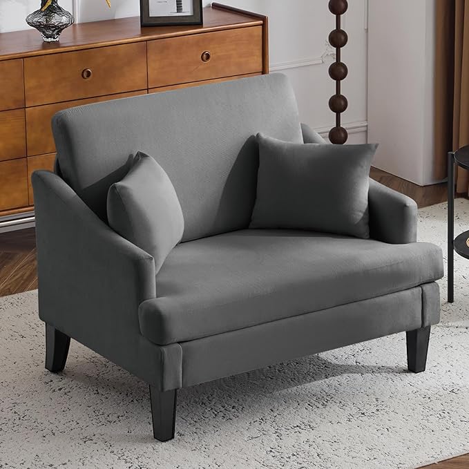 Bezseller Oversized Accent Chair 41'' Wide Seat Modern Single Sofa Chair with 2 Pillows Upholstered Comfy Armchair Big Reading Chair for Living Room Bedroom Office Dark Grey