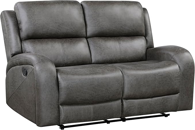 Lexicon 61.5'' Double Recliner Couch Wall Hugger Sofa Recliners Home Theater Seating Dual Reclining Couch Love seat Recliner Manual Recliner Couches for Living Room/Bedroom/Office/Apartment Grey