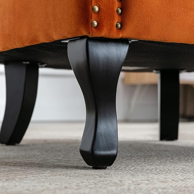 Accent Reading Arm Chairs Set of 2 Midcentury Modern Comfy Corner Sofa Chair Wingback Waiting Room Club Chair with Tufted Back for Living Room/Bedroom/Reception Room Velvet Orange