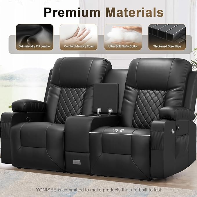 YONISEE Large Loveseat Recliner Loveseat Recliner Sofa with Storage Console Recliner Chair with USB Ports 2 Cell Phone Holders Cup Holder Loveseat Couch for Living Room