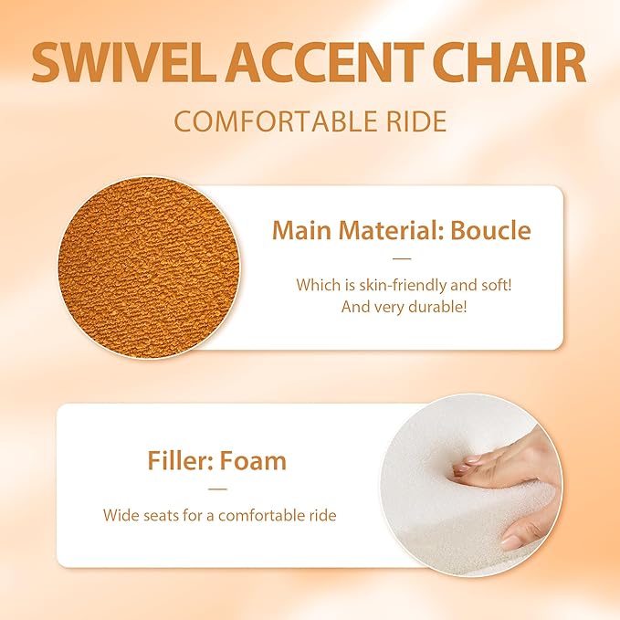 Aoiy &amp Wifon 28.95 W Swivel Accent Chairs for Living Room 360 Degree Swivel Barrel Chair Living Room Accent Chair Boucle Caramel