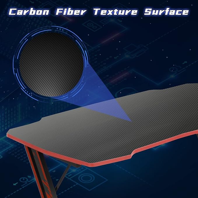 Dkelincs 35 inch Gaming Desk Z-Shaped Computer Desk PC Computer Table Home Office Desk Ergonomic Gamer Workstation with Headphone Hook Red