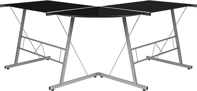 EMMA + OLIVER L-Shaped Computer Corner Glass Desk Gaming Desk Home Office Corner Desk Black
