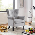 Velvet Accent Chair Single Modern Armchair with Riveted Decorative Mid-Century High Wingback Reading Chair Sturdy Sofa Living Room ChairsGrey
