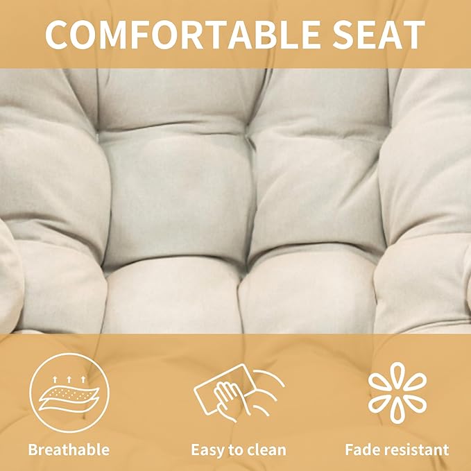 Outdoor Rocking Chair Patio Egg Rocking Chair Indoor Papasan Chair Rattan Wicker Lounge Chair Modern Royal Chair for Bedroom Living Room Porch GardenLawn-Beige (Beige)