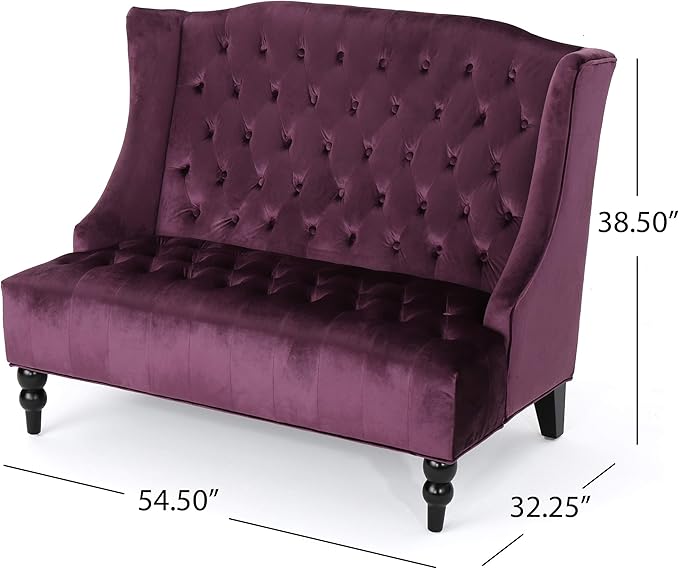 Christopher Knight Home GDFStudio Leona Modern Glam Tufted Velvet Wingback Loveseat Raisin and Dark Brown