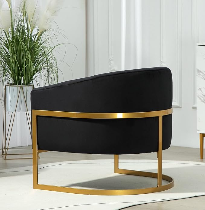 Velvet Modern Accent Armchair - Luxury Gold Frame | Versatile Seating for Living Room Bedroom Office Black