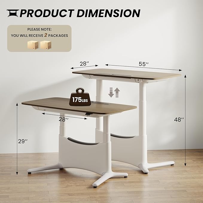 COLAMY Electric Adjustable Standing Desk – 48 x 28 Inch Sit Stand Desk with Drawer &amp Cable Management Dual Motor Lift System Ergonomic Footrest Home Office Table (MFC Desktop Walnut + White)