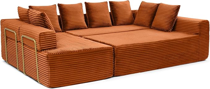 145 Cloud Couch Sectional Modular Sofa with Fixed-Shape Frame and Deep Seat Corduroy U Shaped Boneless Sofas Couch in a Box No Assembly Required Irange Couches for Living Room