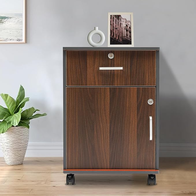 Mobile File Cabinet with Lock Under Desk File Cabinet with Lock Wheels Floor Stand Rolling Printer Stand with Drawer for Home &amp Office Legal/Letter/A4 File Storage Cabinet Large Capacity