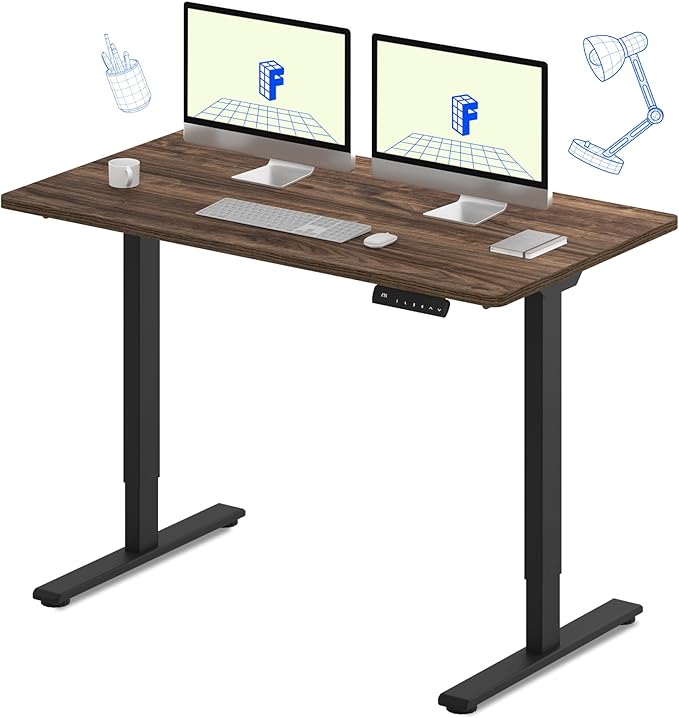 FLEXISPOT E3 Dual Motor Electric Standing Desk 55 x 28 Sit Stand Up Desk Holds 220 lbs Adjustable Height w/Memory Presets One-Piece Brown Wood Grain Desktop &amp Black Frame Ships in 2 Boxes