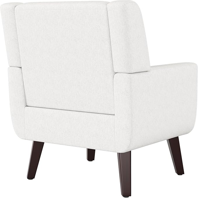 Accent Chairs Mid-Century Modern Upholstered Living Room Armchair Comfy Oversized Linen Fabric Single Reading Arm Chair with Tufted Back and Wood Legs for Bedroom Club (1 Beige)